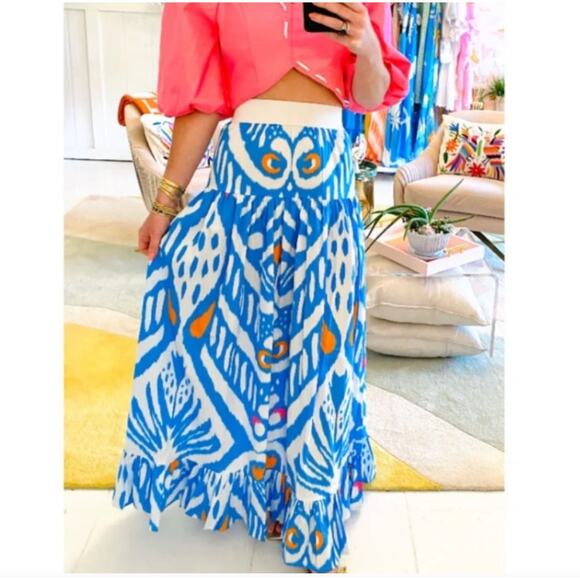 Sheridan French Tiffany Maxi Skirt In Blue Ikat Women’s Small - Picture 1 of 7